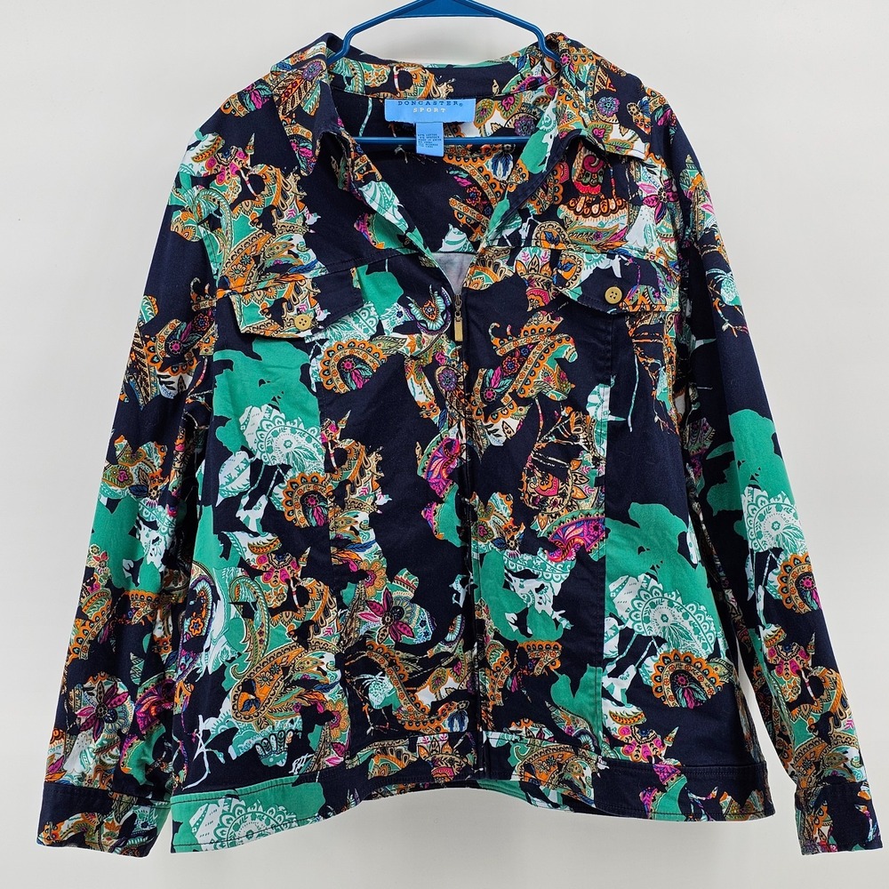 Women's Doncaster Sport Jacket Navy Background Paisley Zip Size 24W